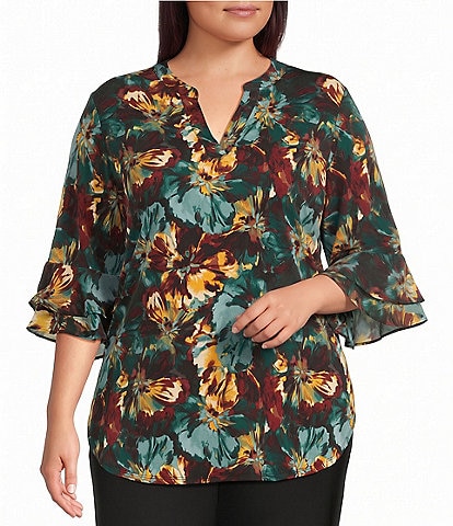 Kasper Plus Size Flutter Sleeve Knit Tunic