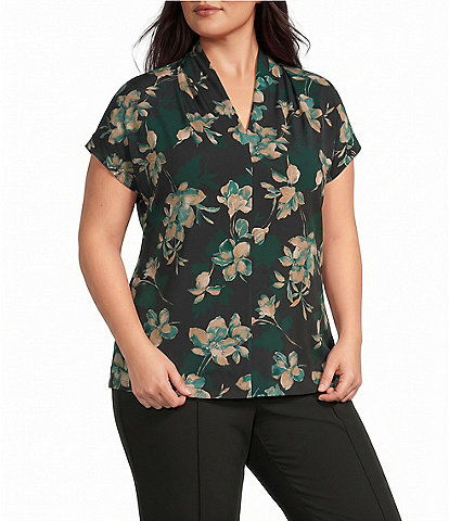 Kasper Plus Size Knot Neck Snake Print Blouse