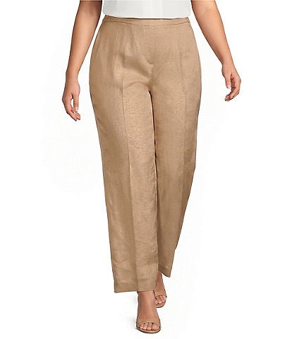 Kasper Plus Size Linen Blend Pull On Wide Leg Pants
