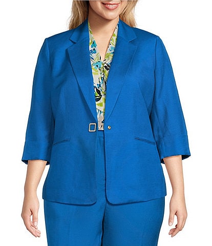 Kasper Plus Size Square 3/4 Cuffed Sleeves Snap Front Jacket