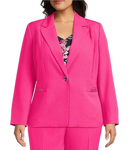 Kasper Plus Size Long Sleeve Hardware Pocket Crepe Jacket