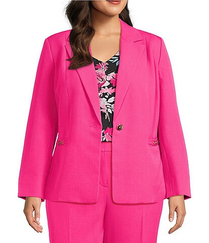 Kasper Plus Size Long Sleeve Hardware Pocket Crepe Jacket