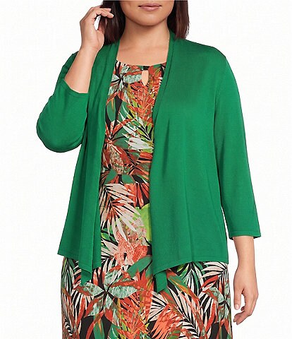 Kasper Plus Size Long Sleeve Open Front Cardigan