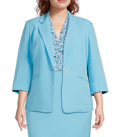 Kasper Plus Size One Button Notch Collar With Cuffed Sleeves Blazer