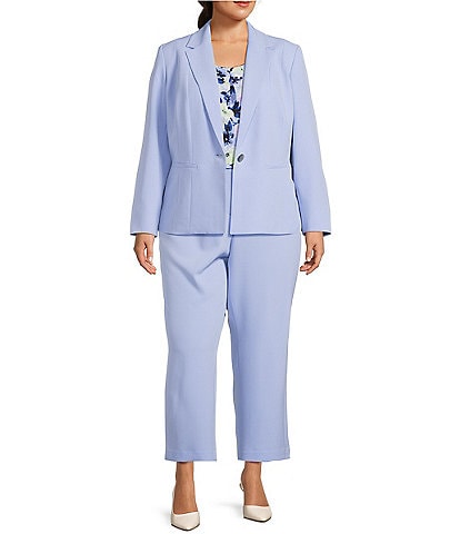 Kasper Plus Size One Button Panel Seam Notch Collar Blazer & Plus Size Flat Front Side Seam Pocket Straight Leg Pants