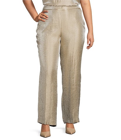 Kasper Plus Size Shimmer Twill Pull On Wide Leg Pants