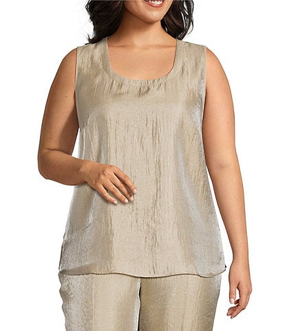 Kasper Plus Size Shimmer Twill Scoop Neck Sleeveless Top