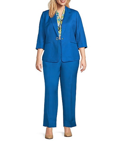 Kasper Plus Size Square 3/4 Cuffed Sleeve Snap Front Jacket & Coordinating Pants