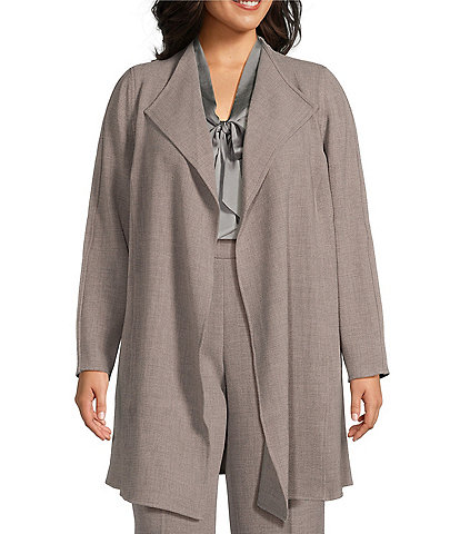 Kasper Plus Size Stretch Crepe Long Sleeve Open-Front Drape Jacket