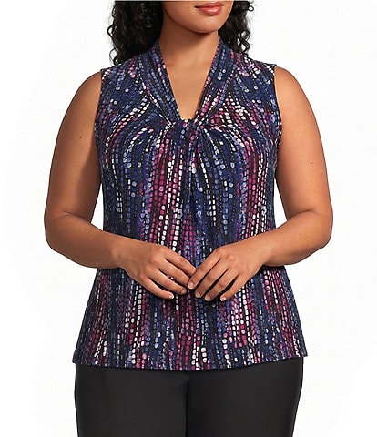 Kasper Plus Size Twist Front Printed Jersey Blouse