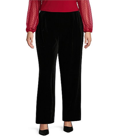 Kasper Plus Size Velvet Wide Leg Pull-On Pant