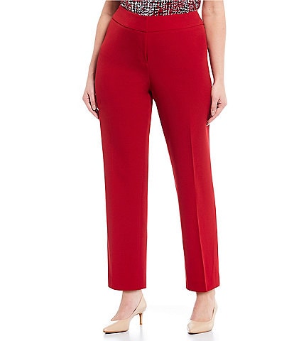 Kasper Plus Size Solid Crepe Slim Straight Ankle Pants