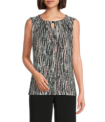 Kasper Printed Keyhole Hardware Neck Sleeveless Top