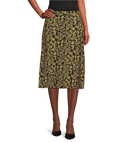 Kasper Printed Pull-On A-Line Coordinating Midi Skirt