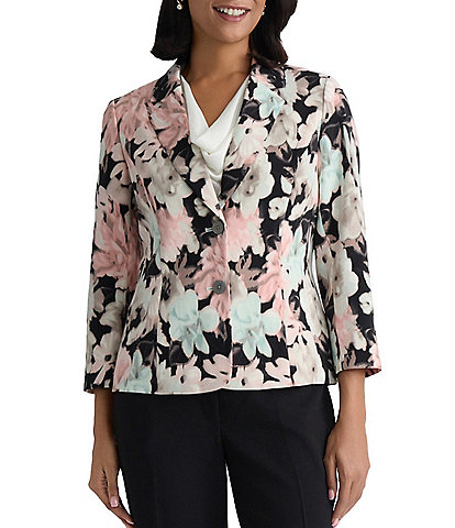 Kasper Printed Two Button Notch Collar Jacket