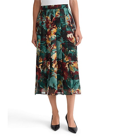 Kasper Pull On Floral Midi Skirt