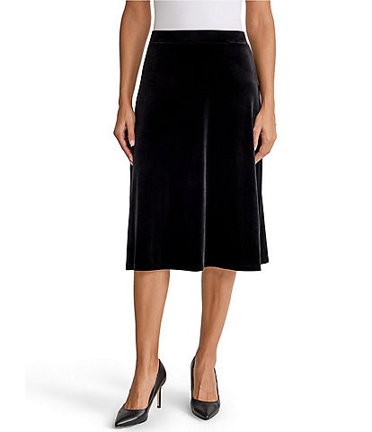 Kasper Pull On Velvet Midi Skirt