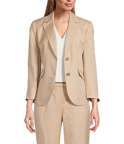 Kasper Refined Linen Blend 3/4 Sleeve Two-Button Jacket