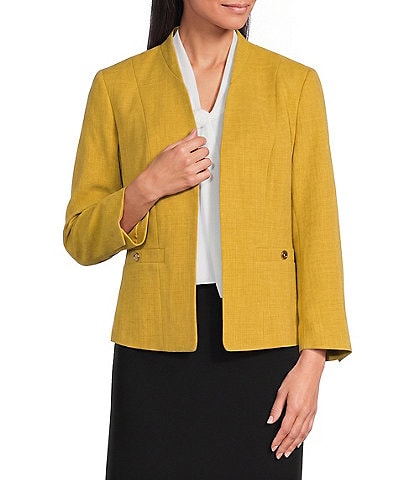 Kasper Seamed Crepe Open Front Jacket