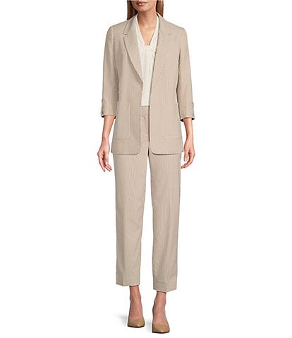 Kasper Seersucker Notch Lapel 3/4 Roll-Tab Sleeve Patch Pocket Jacket & Coordinating Slim Fit Pants