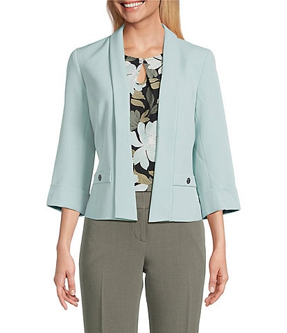 Kasper Shawl Collar 3/4 Sleeve Open Front Crepe Jacket