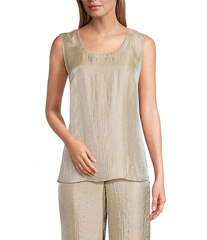 Kasper Shimmer Twill Scoop Neck Sleeveless Top