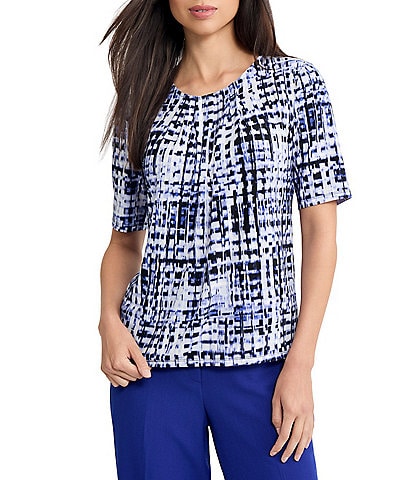 Kasper Short Sleeve Box Pleated Blouse