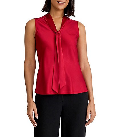 Kasper Sleeveless Tie Neck Blouse