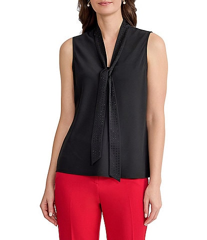 Kasper Sleeveless Tie Neck Blouse