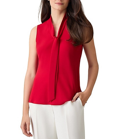 Kasper Sleeveless V-Neck Tie Front Sash Blouse