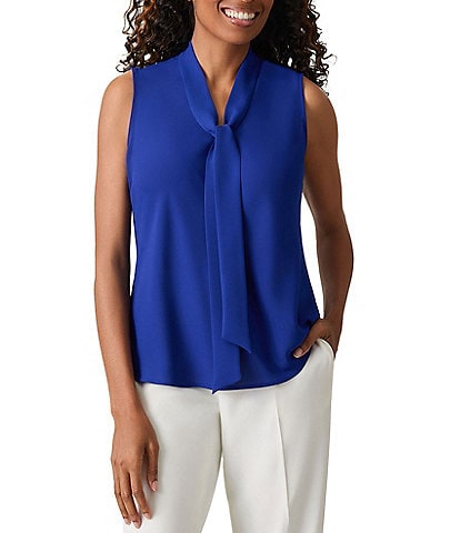 Kasper Sleeveless V-Neck Tie Front Sash Blouse