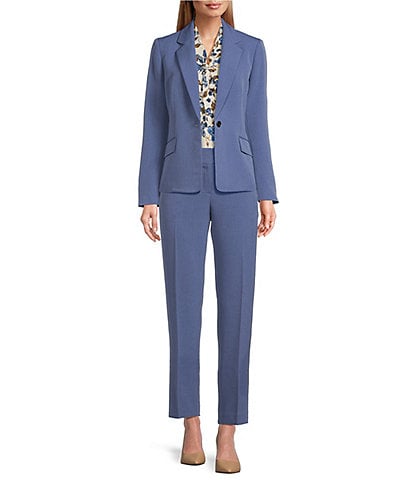 Le Suit Women's Plus Size Seersucker Tie-Cuff Pantsuit Gray Size 16