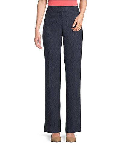 Kasper Solid Woven Pocketed Flat Front Slim Pant