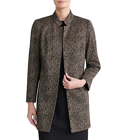 Kasper Stand Collar Long Sleeve Open Front Jacket