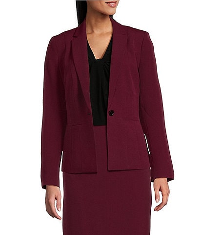 Kasper Stretch Crepe Panel Seamed Notch Collar 1-Button Blazer