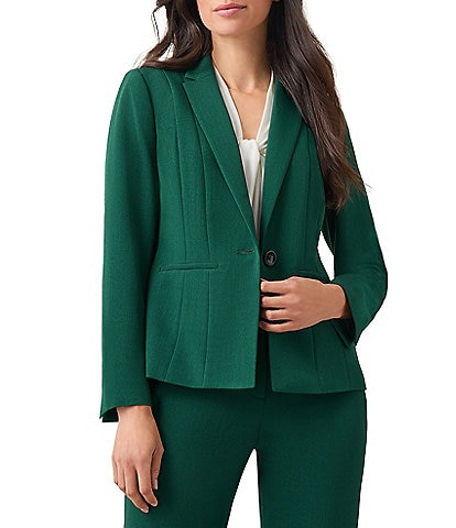 Kasper Stretch Crepe Panel Seamed Notch Collar 1-Button Blazer