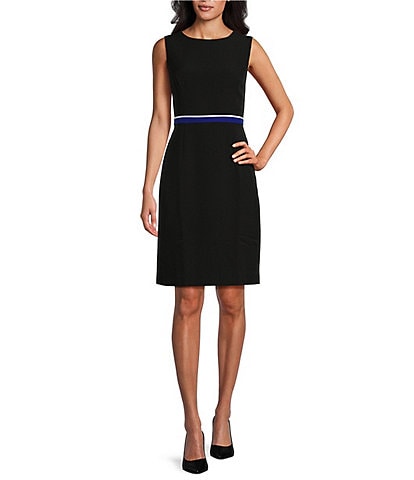 Kasper Stretch Crepe Sheath Sleeveless Combo Piping Coordinating Dress