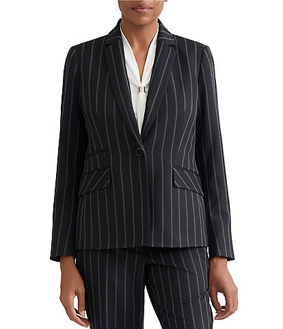 Kasper Three Pocket One Button Pinstripe Blazer