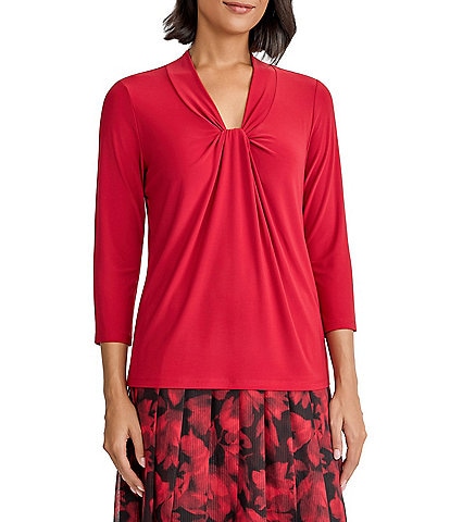 Kasper Three Quarter Sleeve Knot Neck Top