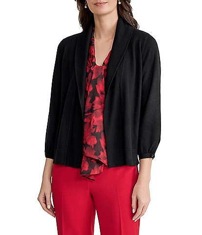 Kasper Turn Back Collar 3/4 Sleeve Sweater