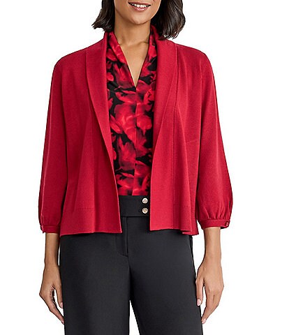 Kasper Turn Back Collar 3/4 Sleeve Sweater