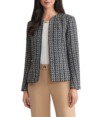 Kasper Tweed Open Front Cardigan