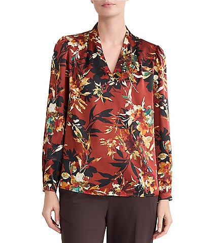 Kasper V-Neck Print Satin Blouse