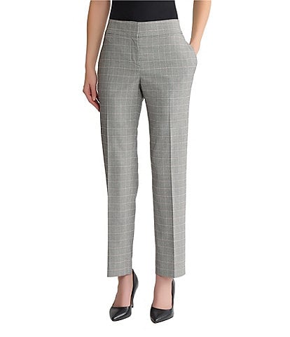 Kasper Woven Plaid Print Fly Front Slim Pants