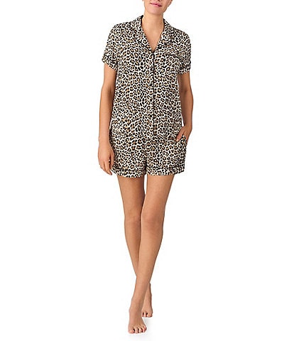 kate spade new york Animal Print Short Sleeve Notch Collar Knit Shorty Pajama Set