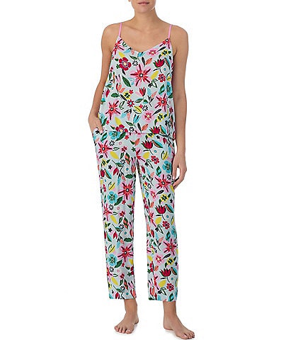 kate spade new york Aqua Floral Print Sleeveless V-Neck Woven Pant Pajama Set