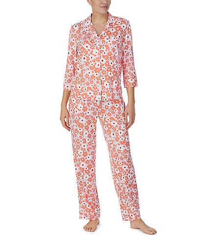 kate spade new york Brushed Jersey Bubbly Floral Print 3/4 Sleeve Notch Collar Coordinating Pajama Set