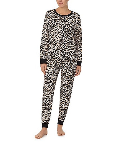 kate spade new york Brushed Sweater Jersey Long Sleeve Round Neck Leopard Print Pajama Set