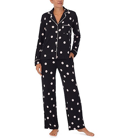 kate spade new york Brushed Sweater Knit Long Sleeve Notch Collar Chest Pocket Dotted Pajama Set