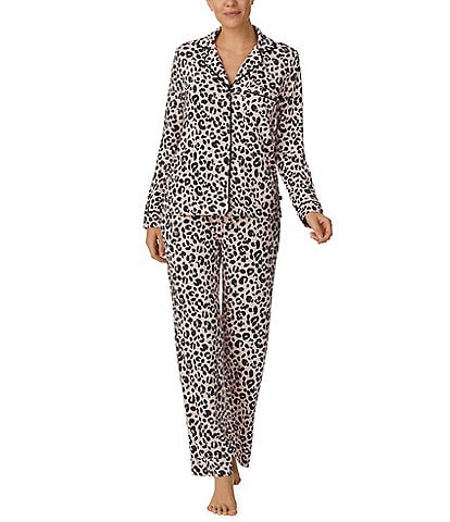 kate spade new york Brushed Sweater Knit Sketch Leopard Long Sleeve Notch Collar Pajama Set